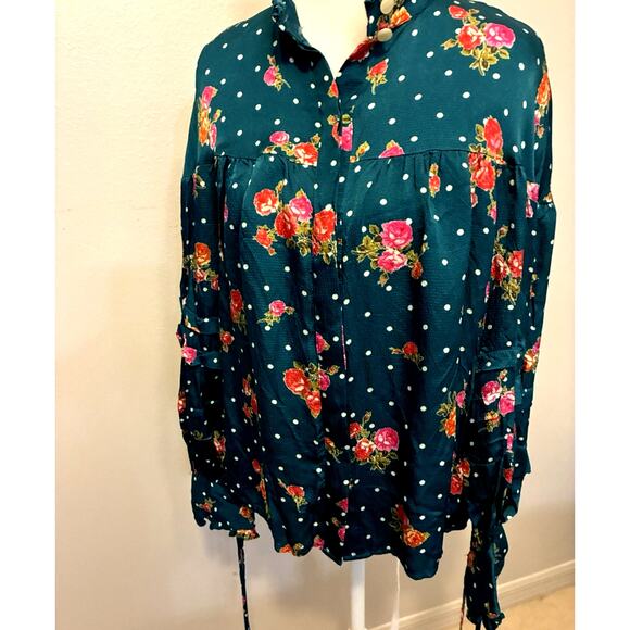 Anthropologie Wellesley Prairie Polka Dot Blouse Floral Cottagecore Retro Boho - Picture 9 of 16
